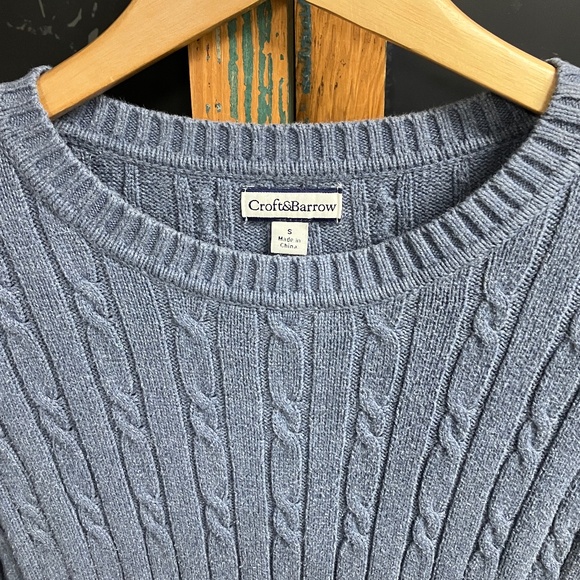 Croft & Barrow Cable Knit Crew Neck Pullover Sweater, Blue, Size S - Picture 4 of 7